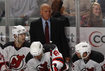 SUNRISE, FL - OCTOBER 10: Head Coach Jacques Lemaire of the New Jersey Devils watches action during the third period of the game against the Florida Panthers on October 10, 2009 at the BankAtlantic Center in Sunrise, Florida. The Devils defeated the Panthers 3-2.  (Photo by Joel Auerbach/Getty Images)