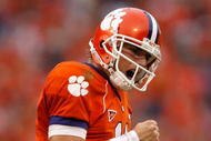 CLEMSON, SC - SEPTEMBER 26:  Kyle Parker #11 of the Clemson Tigers celebrates after his team scores a touchdown against the TCU Horned Frogs during their game at Memorial Stadium on September 26, 2009 in Clemson, South Carolina.  (Photo by Streeter Lecka/Getty Images)