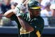 PEORIA, AZ - MARCH 07:  Chris Carter #75 of the Oakland Athletics bats against the San Diego Padres during the spring training game at Peoria Stadium on March 7, 2009 in Peoria, Arizona  The A's defeated the Padres 15-6.  (Photo by Christian Petersen/Getty Images)