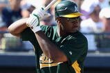 PEORIA, AZ - MARCH 07:  Chris Carter #75 of the Oakland Athletics bats against the San Diego Padres during the spring training game at Peoria Stadium on March 7, 2009 in Peoria, Arizona  The A's defeated the Padres 15-6.  (Photo by Christian Petersen/Getty Images)