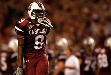 COLUMBIA, SC - SEPTEMBER 24:  Moe Brown #9 of the South Carolina Gamecocks celebrates with fans after a 16-10 victory over the Ole Miss Rebels after their game at Williams-Brice Stadium on September 24, 2009 in Columbia, South Carolina.  (Photo by Streeter Lecka/Getty Images)