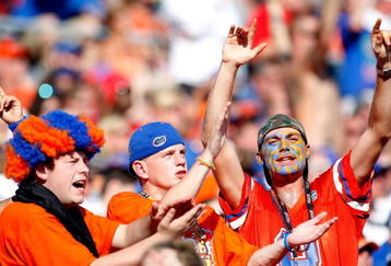 JACKSONVILLE, FL - OCTOBER 31:  Fans of the Florida Gators cheer against the Georgia Bulldogs at Jacksonville Municipal Stadium on October 31, 2009 in Jacksonville, Florida.  (Photo by Kevin C. Cox/Getty Images)