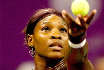 DOHA, QATAR - NOVEMBER 01:  Serena Williams of the United States serves to Venus Williams of the United States during the final of the Sony Ericsson WTA Championships at the Khalifa International Tennis and Squash Complex on November 1, 2009 in Doha, Qatar.  (Photo by Matthew Stockman/Getty Images)