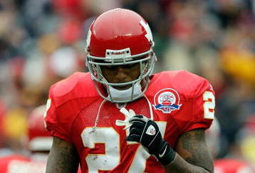 KANSAS CITY, MO - OCTOBER 11:  Running back Larry Johnson #27 of the Kansas City Chiefs walks off the field during the game against the Dallas Cowboys on October 11, 2009 at Arrowhead Stadium in Kansas City, Missouri.  (Photo by Jamie Squire/Getty Images)
