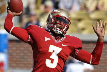 ATLANTA - NOVEMBER 1:  Quarterback E.J. Manuel #3 of the Florida State Seminoles throws a practice pass before the game against the Georgia Tech Yellow Jackets  at Bobby Dodd Stadium at Historic Grant Field on November 1, 2008 in Atlanta, Georgia.  Georgia Tech beat Florida State 31-28.  (Photo by Mike Zarrilli/Getty Images)