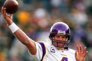 GREEN BAY, WI - NOVEMBER 01:  Quarterback Brett Favre #4 of the Minnesota Vikings warms up before his team takes on the Green Bay Packers in the game at Lambeau Field on November 1, 2009 in Green Bay, Wisconsin. (Photo by Scott Boehm/Getty Images)