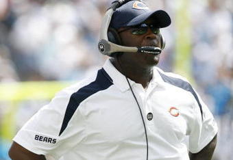 CHARLOTTE, NC - SEPTEMBER 14:  Head coach Lovie Smith of the Chicago Bears looks on during the game against the Carolina Panthers at Bank of America Stadium on September 14, 2008 in Charlotte, North Carolina. (Photo by Kevin C. Cox/Getty Images)