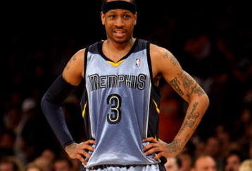 LOS ANGELES, CA - NOVEMBER 06:  Allen Iverson #3 of the Memphis Grizzlies staands on the court in the game against the Los Angeles Lakers on November 6, 2009 at Staples Center in Los Angeles, California. The Lakers won 114-98.  NOTE TO USER: User expressly acknowledges and agrees that, by downloading and/or using this Photograph, user is consenting to the terms and conditions of the Getty Images License Agreement.  (Photo by Stephen Dunn/Getty Images)