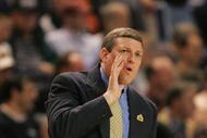WORCESTER, MA - MARCH 18:  Coach Kirk Speraw of the Central Florida Golden Knights yells during a game against the Connecticut Huskies in the first round of the NCAA Men's Basketball Championship at the DCU Center March 18, 2005 in Worcester, Massachusetts.  (Photo By Jim McIsaac/Getty Images)