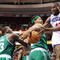PHILADELPHIA - NOVEMBER 03: Elton Brand #42 of the Philadelphia 76ers is fouled as he goes to the basket by Rasheed Wallace #30 of the Boston Celtics at the Wachovia Center on November 3, 2009 in Philadelphia, Pennsylvania. NOTE TO USER: User expressly acknowledges and agrees that, by downloading and or using this photograph, User is consenting to the terms and conditions of the Getty Images License Agreement. (Photo by Chris Chambers/Getty Images)