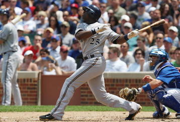 CHICAGO - JULY 03:  Mike Cameron #25 of the Milwaukee Brewers at bat against the Chicago Cubs during their MLB game on July 3, 2009 at Wrigley Field in Chicago, Illinois. (Photo by Jonathan Daniel/Getty Images) 