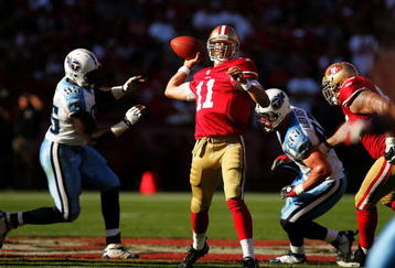 SAN FRANCISCO - NOVEMBER 08:  Alex Smith #11 of the San Francisco 49ers throws the ball during their game against the Tennessee Titans at Candlestick Park on November 8, 2009 in San Francisco, California.  (Photo by Ezra Shaw/Getty Images)