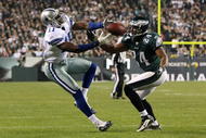 PHILADELPHIA - NOVEMBER 08:  Roy Williams #11 of the Dallas Cowboys can't make the catch against Sheldon Brown #24 of the Philadelphia Eagles at Lincoln Financial Field on November 8, 2009 in Philadelphia, Pennsylvania.  (Photo by Al Bello/Getty Images)
