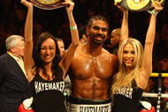 LONDON - NOVEMBER 15: David Haye of Great Britain celebrates winning in the fifth round of the heavyweight fight against Monte Barrett of United States at the O2 Centre on November 15, 2008 in London, England. (Photo by Paul Gilham/Getty Images)