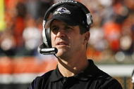 CINCINNATI - NOVEMBER 8: Head coach John Harbaugh of the Baltimore Ravens reacts to his team's play against the Cincinnati Bengals in their NFL game at Paul Brown Stadium November 8, 2009 in Cincinnati, Ohio.    (Photo by John Sommers II/Getty Images)