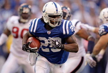 INDIANAPOLIS - NOVEMBER 08: Joesph Addai #29 of the Indianapolis Colts runs with the ball during the NFL game against the Houston Texans at Lucas Oil Stadium on November 8, 2009 in Indianapolis, Indiana.  The Colts won 20-17. (Photo by Andy Lyons/Getty Images)