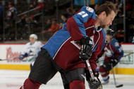 DENVER - MARCH 04:  Peter Forsberg #21 of the Colorado Avalanche takes the ice for the first time since rejoining the team as they warm up prior to facing the Vancouver Canucks at the Pepsi Center March 4, 2008 in Denver, Colorado.  (Photo by Doug Pensinger/Getty Images)
