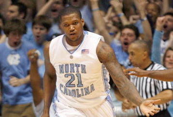 CHAPEL HILL, NC - FEBRUARY 03:  Deon Thompson #21 of the North Carolina Tar Heels celebrates as he runs downcourt against the Maryland Terrapins during the game on February 3, 2009 at the Dean E. Smith Center in Chapel Hill, North Carolina.  (Photo by Kevin C. Cox/Getty Images)