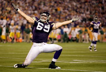 MINNEAPOLIS - OCTOBER 05:  Defensive end Jared Allen #69 of the Minnesota Vikings celebrates after a sack during the Monday Night Football game against the Green Bay Packers on October 5, 2009 at Hubert H. Humphrey Metrodome in Minneapolis, Minnesota.  (Photo by Jamie Squire/Getty Images)
