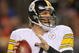 DENVER - NOVEMBER 09: Ben Roethlisberger #7 of the Pittsburgh Steelers drops back to pass against the Denver Broncos at Invesco Field at Mile High on November 09, 2009 in Denver, Colorado. (Photo by Doug Pensinger/Getty Images)