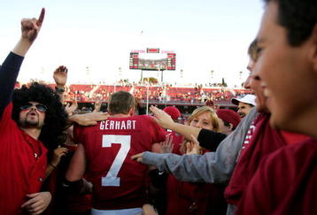 PALO ALTO, CA - NOVEMBER 07:  Toby Gerhart #7 of the Stanford Cardinal is surrounded by fans after the Cardinal upset the Oregon Ducks at Stanford Stadium on November 7, 2009 in Palo Alto, California.  (Photo by Ezra Shaw/Getty Images)