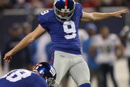 EAST RUTHERFORD, NJ - NOVEMBER 8: Lawrence Tynes #9 of the New York Giants kicks the ball against the San Diego Chargers at Giants Stadium on November 8, 2009 in East Rutherford, New Jersey. The Chargers defeated the Giants 21-20. (Photo by Nick Laham/Getty Images)
