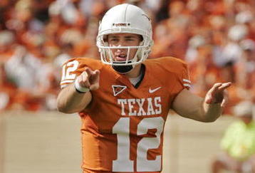 AUSTIN, TX - NOVEMBER 07:  Quarterback Colt McCoy #12 of the Texas Longhorns calls out the defense against the UCF Knights on November 7, 2009 at Darrell K Royal - Texas Memorial Stadium in Austin, Texas.  Texas won 35-3.  (Photo by Brian Bahr/Getty Images)