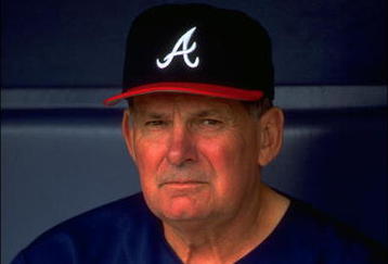 7 APR 1994:  ATLANTA BRAVES MANAGER BOBBY COX IN THE DUGOUT DURING THE BRAVES VERSUS SAN DIEGO PADRES GAME AT JACK MURPHY STADIUM IN SAN DIEGO, CALIFORNIA.  MANDATORY CREDIT:  STEPHEN DUNN/ALLSPORT