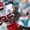 JACKSONVILLE, FL - NOVEMBER 08:  Running back Jamaal Charles #25 of the Kansas City Chiefs gets wrapped up while taking on the Jacksonville Jaguars at Jacksonville Municipal Stadium on November 8, 2009 in Jacksonville, Florida. The Jaguars defeated the Chiefs 24-21.  (Photo by Doug Benc/Getty Images)