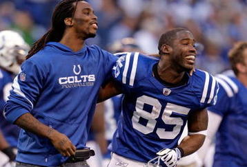 INDIANAPOLIS - NOVEMBER 08:  Pierre Garcon #85 of the Indianapolis Colts celebrates after the Colts beat  the Houston Texans 20-17 at Lucas Oil Stadium on November 8, 2009 in Indianapolis, Indiana.  (Photo by Andy Lyons/Getty Images)