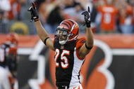 CINCINNATI - NOVEMBER 8: Morgan Trent #25 of the Cincinnati Bengals celebrates at midfield defeating the Baltimore Ravens 17-7 at Paul Brown Stadium on November 8, 2009 in Cincinnati, Ohio. (Photo by John Sommers II/Getty Images)