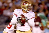 SAN DIEGO - SEPTEMBER 04:  Quarterback Nate Davis #7 of the San Francisco 49ers throws a pass against the San Diego Chargers on September 4, 2009 at Qualcomm Stadium in San Diego, California. The Chargers won 26-7. (Photo by Stephen Dunn/Getty Images)