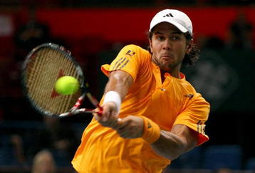 PARIS - NOVEMBER 10:  Fernando Verdasco of Spain in action during his second round match against Andreas Seppi of Italy during the ATP Masters Series at the Palais Omnisports De Paris-Bercy on November 10, 2009 in Paris, France.  (Photo by Clive Rose/Getty Images)