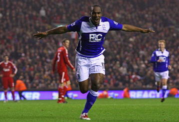 LIVERPOOL, ENGLAND - NOVEMBER 09:  Cameron Jerome of Birmingham City celebrates scoring his team's second goal during the Barclays Premier League match between Liverpool and Birmingham City at Anfield on November 9, 2009 in Liverpool, England.  (Photo by Alex Livesey/Getty Images)