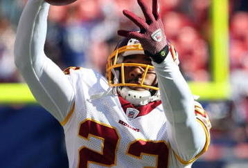 EAST RUTHERFORD, NJ - SEPTEMBER 13:  DeAngelo Hall #23 of the Washington Redskins warms up before playing the New York Giants on September 13, 2009 at Giants Stadium in East Rutherford, New Jersey.  (Photo by Jim McIsaac/Getty Images)