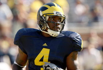 ANN ARBOR, MI - SEPTEMBER 19:  Running back Brandon Minor #4 of the Michigan Wolverines warms up for the game against the Eastern Michigan Eagles at Michigan Stadium on September 19, 2009 in Ann Arbor, Michigan.  Michigan won 45-17.  (Photo by Stephen Dunn/Getty Images)
