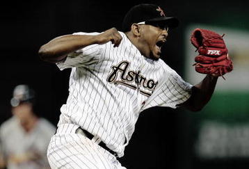 HOUSTON - SEPTEMBER 23:  Houston Astros pitcher Jose Valverde #47 of the Houston Astros  reacts after striking out Julio Lugo #12 of the St. Louis Cardinals in then ninth inning to end the game at Minute Maid Park on September 23, 2009 in Houston, Texas. Houston Won 3-0. (Photo by Bob Levey/Getty Images)