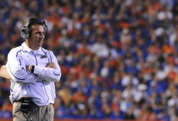 GAINESVILLE, FL - NOVEMBER 7: Coach Urban Meyer of the Florida Gators watches play against the Vanderbilt Commodores  on November 7, 2009 at Ben Hill Griffin Stadium in Gainesville, Florida.  (Photo by Al Messerschmidt/Getty Images) 