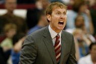 RALEIGH, NC - MARCH 23:  Head Coach John Pelphrey of the Arkansas Razorbacks yells from the sideline during the 2nd round of the East Regional game of the 2008 NCAA Men's Basketball Tournament against the North Carolina Tar Heels at RBC Center on March 23, 2008 in Raleigh, North Carolina. The Tar Heels defeated the Razorbacks 108-77. (Photo by Kevin C. Cox/Getty Images)