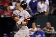 KANSAS CITY, KS - SEPTEMBER 21:  Jason Bay #44 of the Boston Red Sox bats against the Kansas City Royals during the game on September 21, 2009 at Kauffman Stadium in Kansas City, Missouri. The Royals defeated the Red Sox 12-9. (Photo by Jamie Squire/Getty Images)