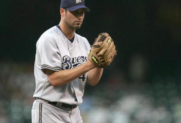 HOUSTON - APRIL 18: Doug Davis #49 of the Milwaukee Brewers lines up the pitch during the game against the Houston Astros on April 18, 2006 at Minute Maid Park in Houston, Texas. (Photo by Ronald Martinez/Getty Images)    