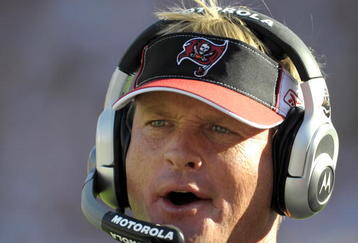 TAMPA, FL - DECEMBER 28: Coach Jon Gruden of the Tampa Bay Buccaneers directs play against the Oakland Raiders at Raymond James Stadium on December 28, 2008 in Tampa, Florida.  (Photo by Al Messerschmidt/Getty Images)