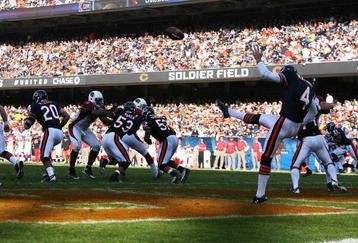 CHICAGO - NOVEMBER 08: Brad Maynard #4 of the Chicago Bears punts the ball from his own end zone against the Arizona Cardinals at Soldier Field on November 8, 2009 in Chicago, Illinois. The Cardinals defeated the Bears 41-21. (Photo by Jonathan Daniel/Getty Images)
