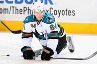 GLENDALE, AZ - SEPTEMBER 26:  Jamie McGinn #64  of the San Jose Sharks warms up before the preseason NHL game against the Phoenix Coyotes at Jobing.com Arena on September 26, 2009 in Glendale, Arizona.  The Coyotes defeated the Sharks 2-0.  (Photo by Christian Petersen/Getty Images)
