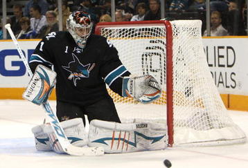SAN JOSE, CA - NOVEMBER 10:  Thomas Greiss #1 of the San Jose Sharks makes a save against the Nashville Predators during an NHL game at the HP Pavilion on November 10, 2009 in San Jose, California.  (Photo by Jed Jacobsohn/Getty Images)