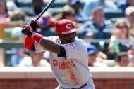 NEW YORK - JULY 12:  Brandon Phillips #4 of the Cincinnati Reds bats against the New York Mets on July 12, 2009 at Citi Field in the Flushing neighborhood of the Queens borough of New York City.  (Photo by Jim McIsaac/Getty Images)