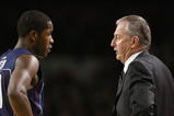 LOUISVILLE, KY - FEBRUARY 2:  Jerome Dyson #11 of the Connecticut Huskies listens to head coach Jim Calhoun during the Big East Conference game against the Louisville Cardinals on February 2, 2009 at Freedom Hall in Louisville, Kentucky.  (Photo by Andy Lyons/Getty Images)