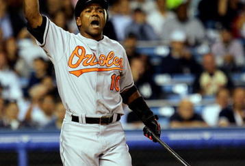 NEW YORK - SEPTEMBER 19: Miguel Tejada #10 of the Baltimore Orioles reacts to striking out against the New York Yankees during their game at Yankee Stadium on September 19, 2007 in the Bronx borough of New York City.  (Photo by Jim McIsaac/Getty Images)