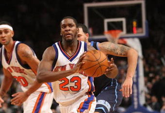 NEW YORK - NOVEMBER 09:  Toney Douglas #23 of the New York Knicks passes against the Utah Jazz at Madison Square Garden on November 9, 2009 in New York City. NOTE TO USER: User expressly acknowledges and agrees that, by downloading and or using this photograph, User is consenting to the terms and conditions of the Getty Images License Agreement.  (Photo by Nick Laham/Getty Images)