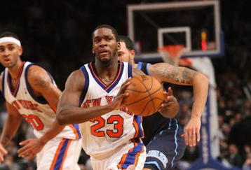 NEW YORK - NOVEMBER 09:  Toney Douglas #23 of the New York Knicks passes against the Utah Jazz at Madison Square Garden on November 9, 2009 in New York City. NOTE TO USER: User expressly acknowledges and agrees that, by downloading and or using this photograph, User is consenting to the terms and conditions of the Getty Images License Agreement.  (Photo by Nick Laham/Getty Images)
